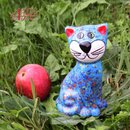 Tangoo Keramik-Katze MINI sitzend blau getupft glnzend |...